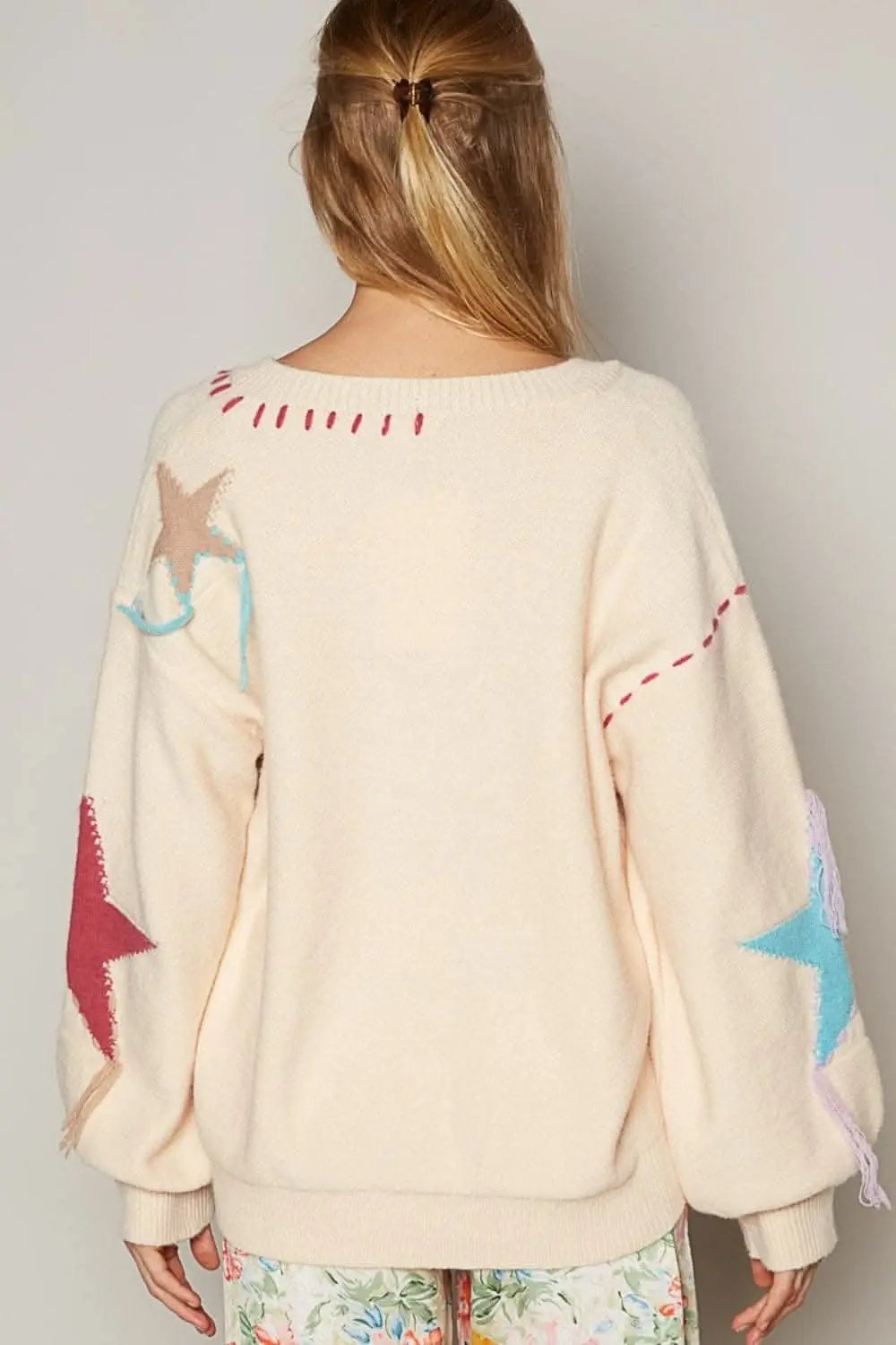 Starry fringe v-neck sweater - Love Salve
